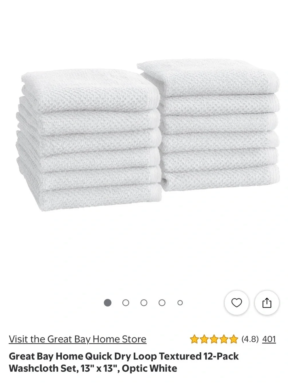 Gl Rest Bay Home White Cotton Textured Wash Cloth Set - Pack of 12 Quick Dry